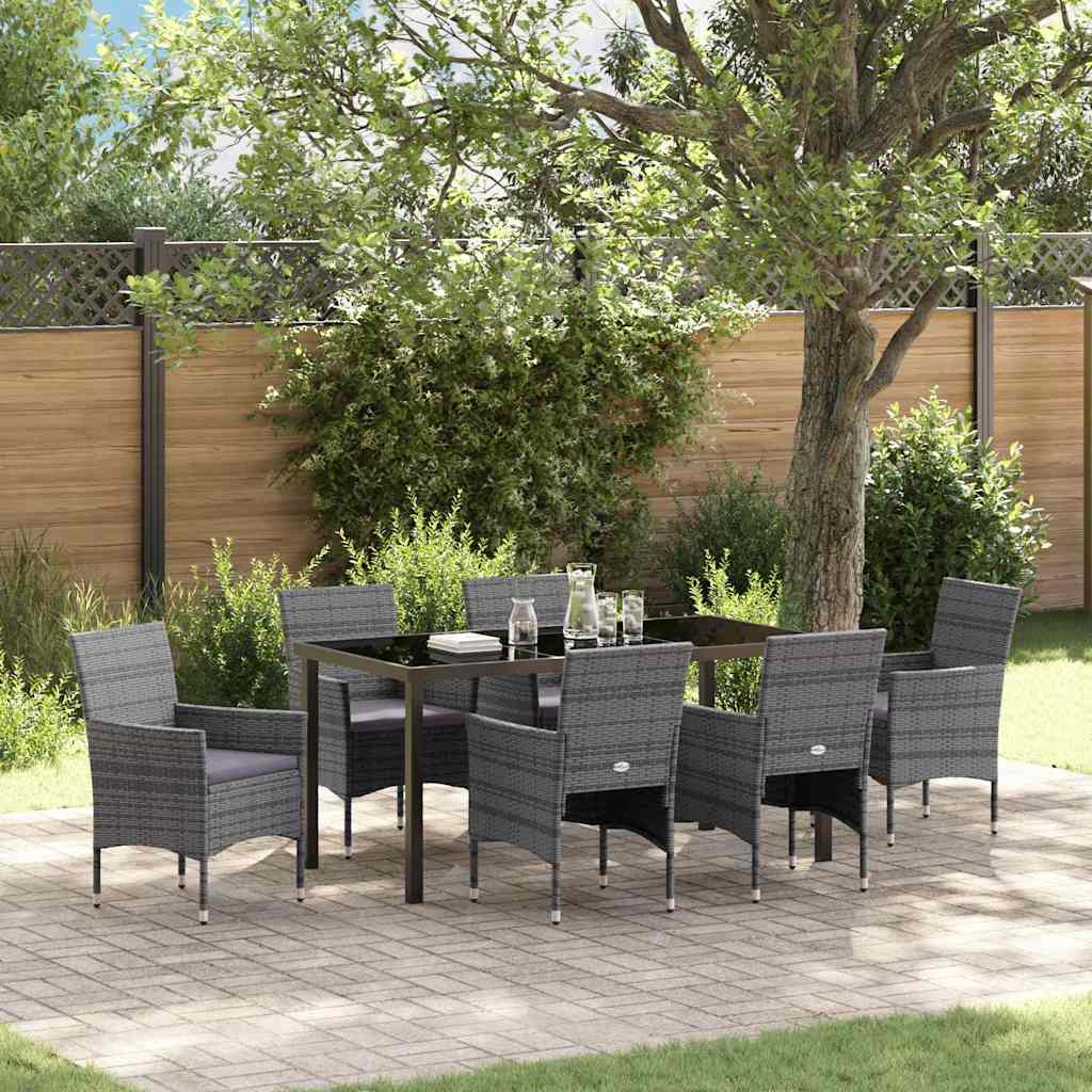Garden Dining Set with Cushion 7 pcs Grey Poly Rattan