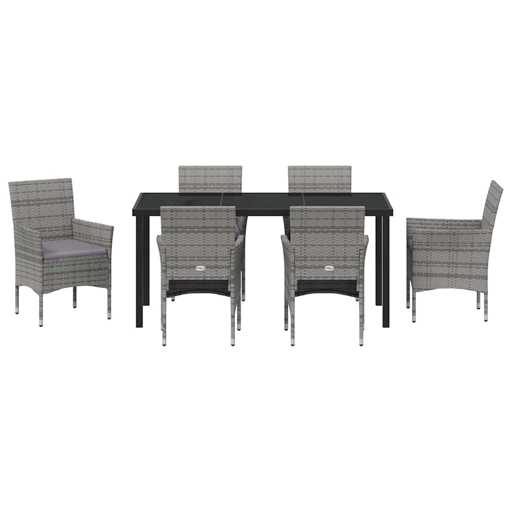 Garden Dining Set with Cushion 7 pcs Grey Poly Rattan