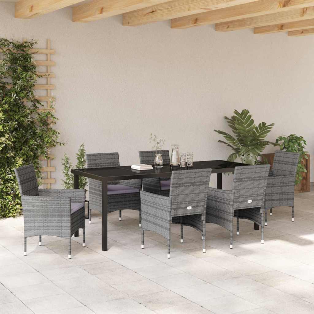 Garden Dining Set with Cushion 7 pcs Grey Poly Rattan