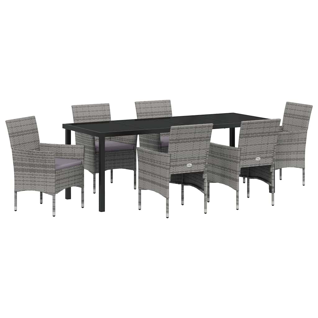 Garden Dining Set with Cushion 7 pcs Grey Poly Rattan
