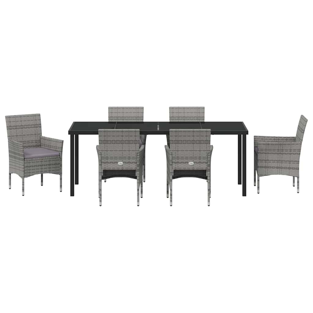 Garden Dining Set with Cushion 7 pcs Grey Poly Rattan