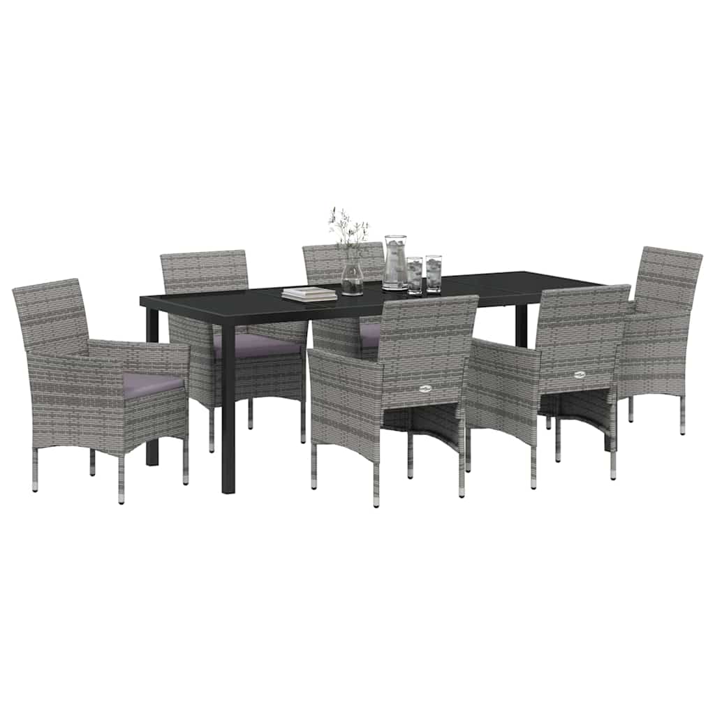 Garden Dining Set with Cushion 7 pcs Grey Poly Rattan