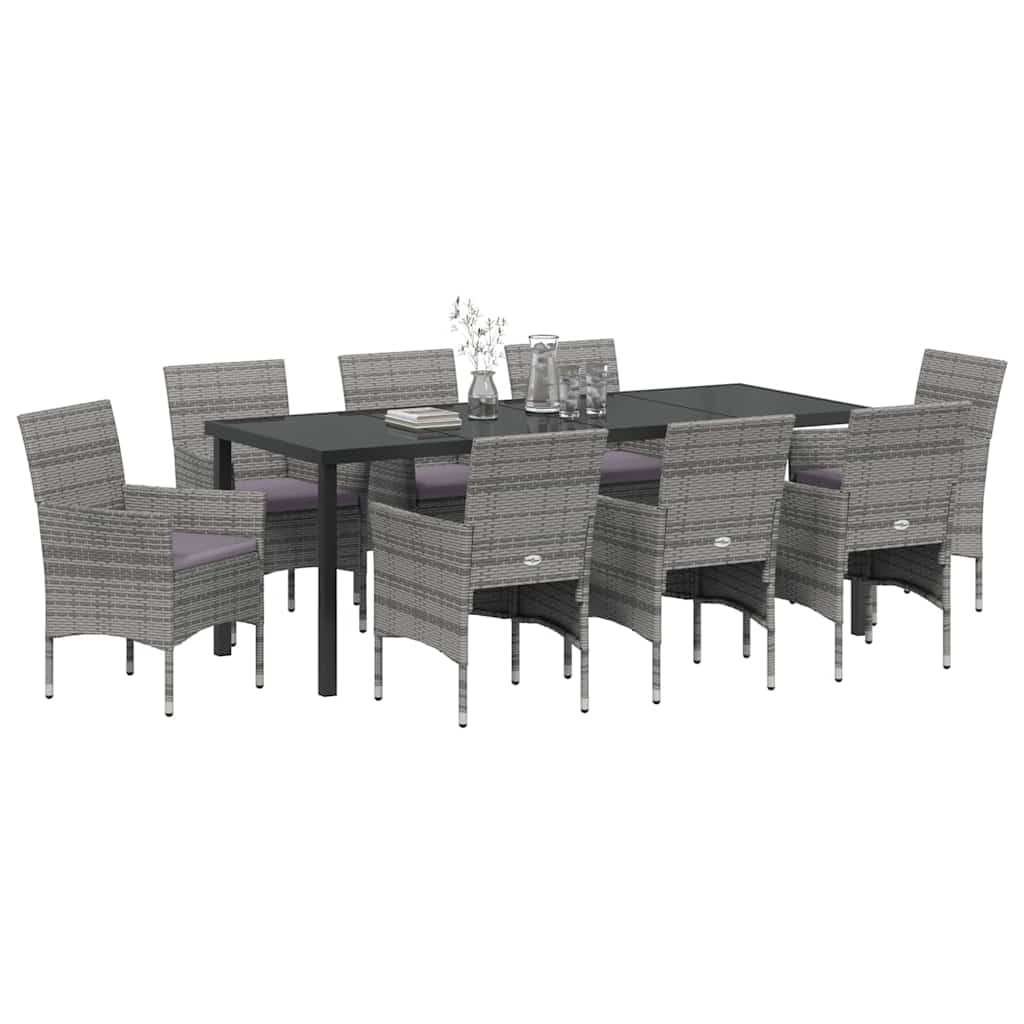 Garden Dining Set with Cushion 9 pcs Grey Poly Rattan