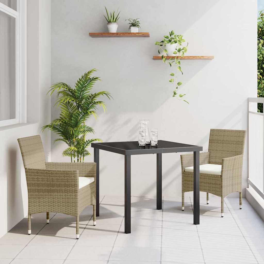 Garden Dining Set with Cushion 3 pcs Beige Poly Rattan
