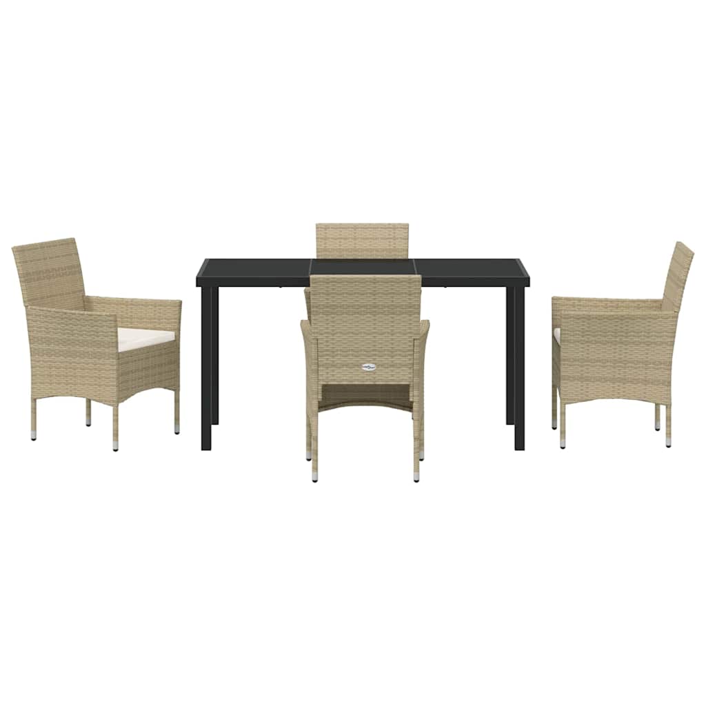 Garden Dining Set with Cushion 5 pcs Beige Poly Rattan