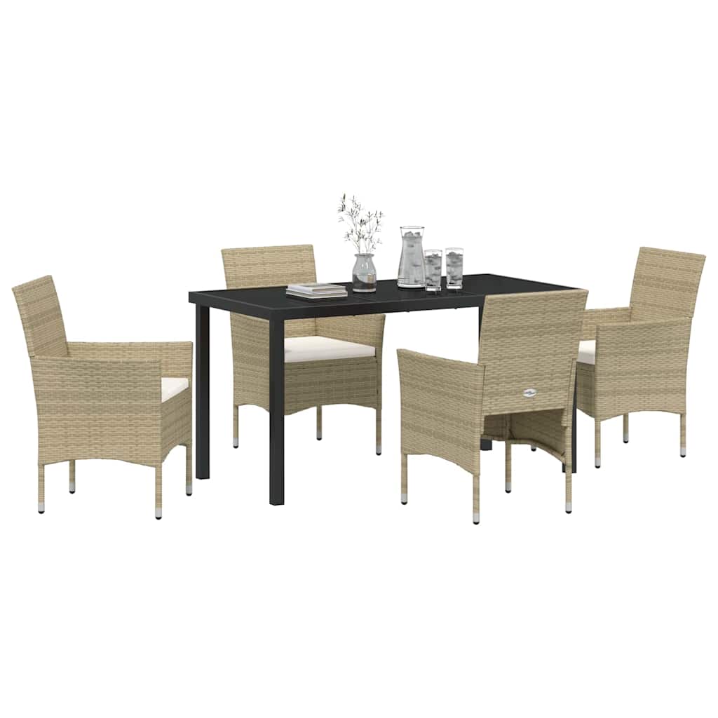 Garden Dining Set with Cushion 5 pcs Beige Poly Rattan