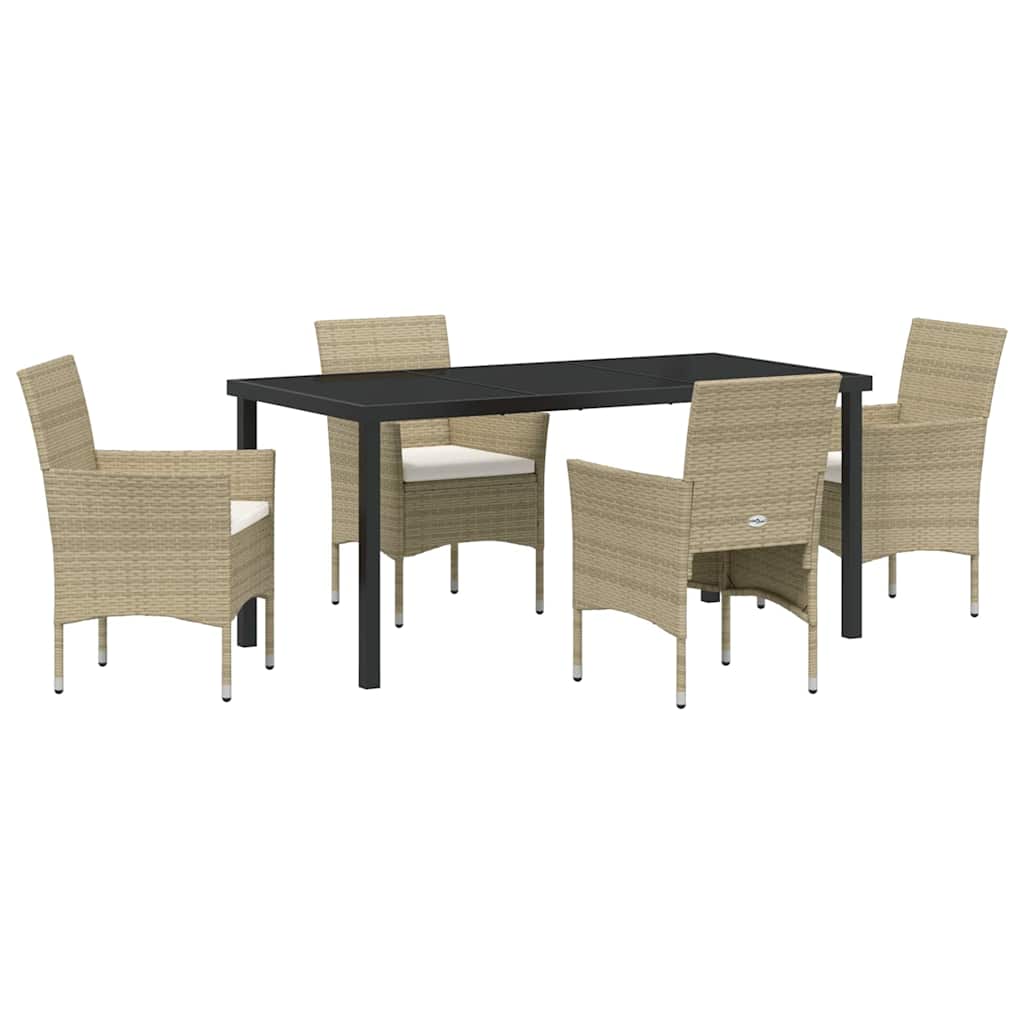 Garden Dining Set with Cushion 5 pcs Beige Poly Rattan