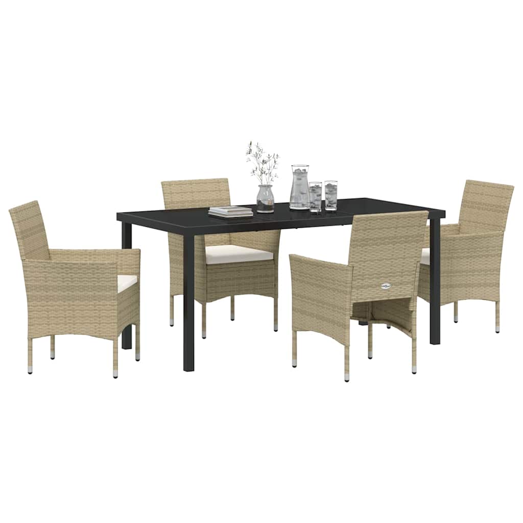 Garden Dining Set with Cushion 5 pcs Beige Poly Rattan
