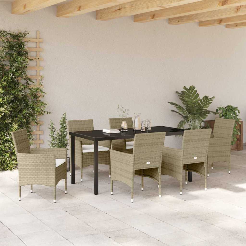 Garden Dining Set with Cushion 7 pcs Beige Poly Rattan