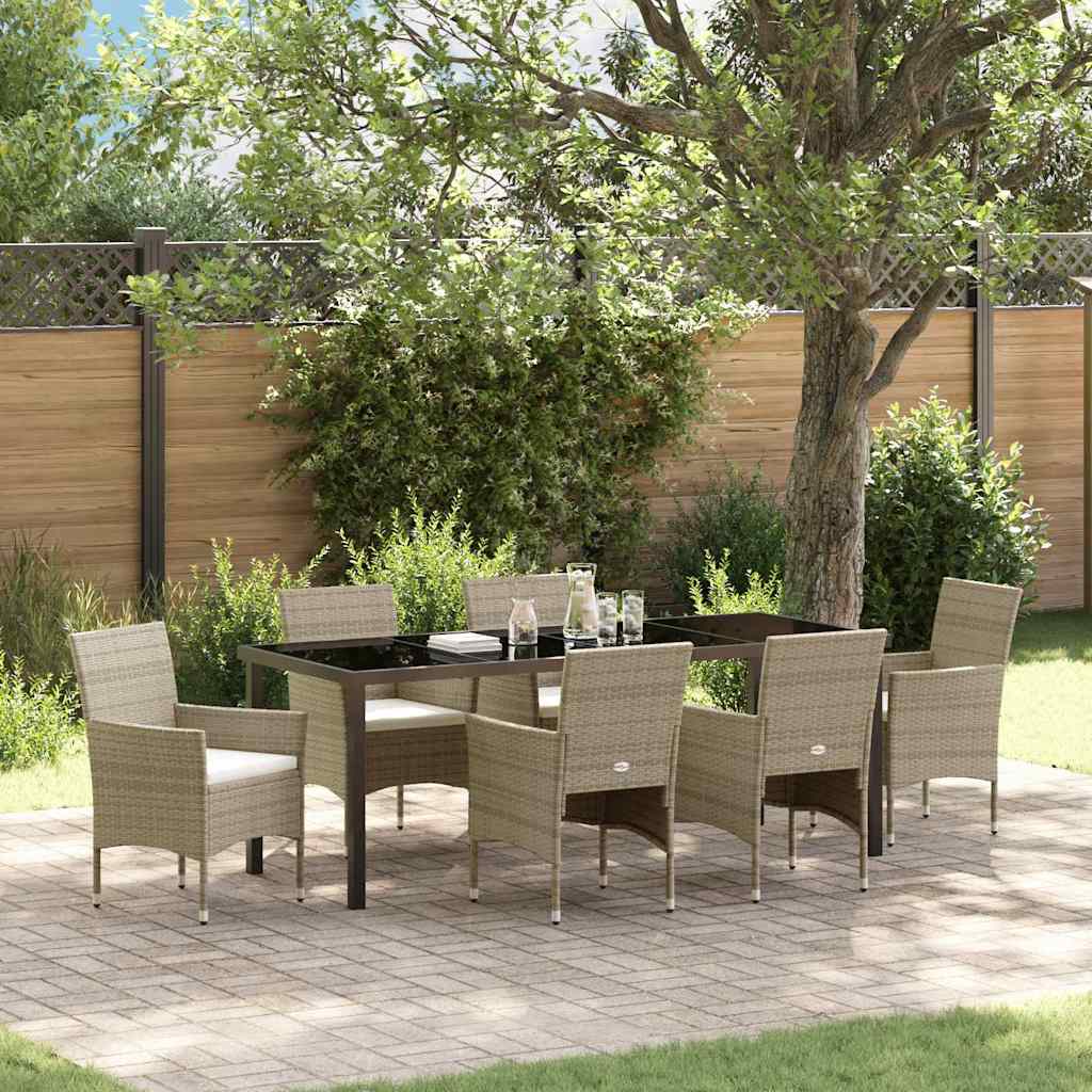 Garden Dining Set with Cushion 7 pcs Beige Poly Rattan