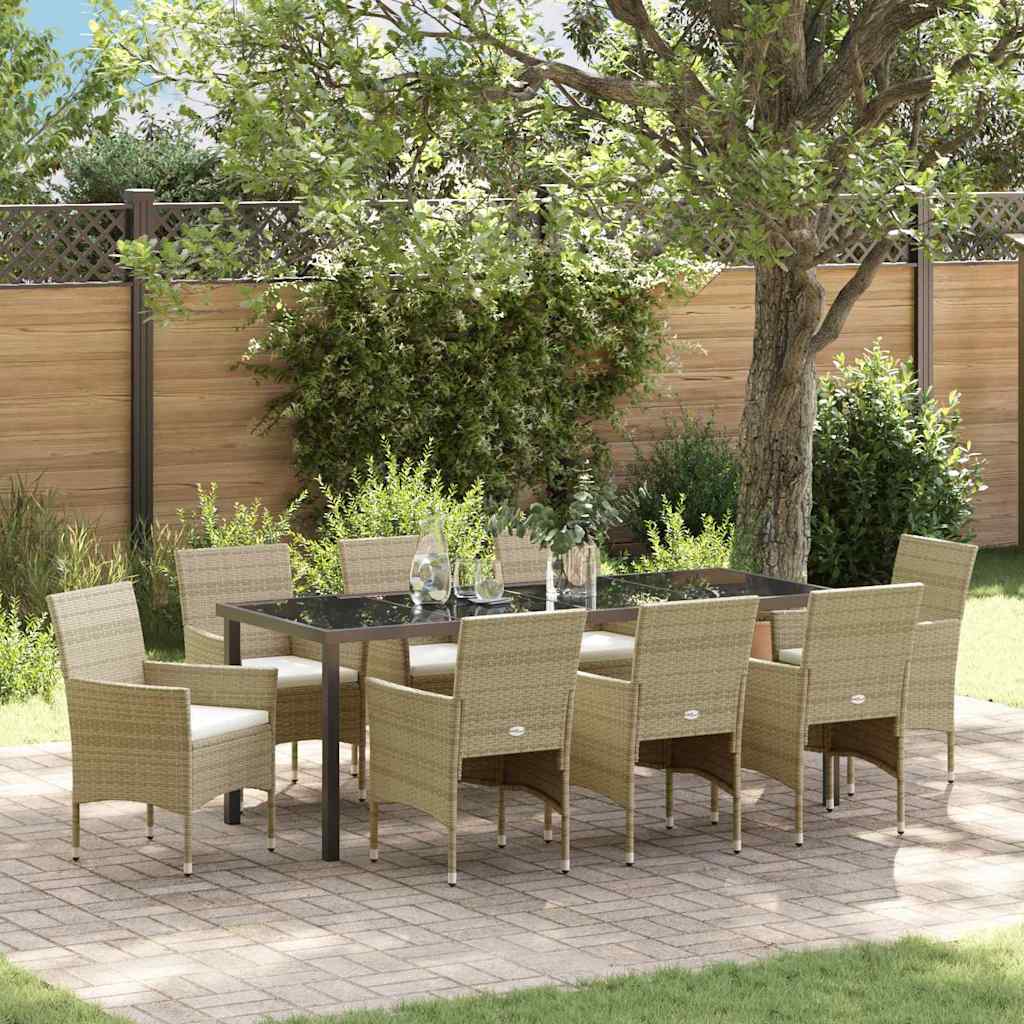 Garden Dining Set 9 pcs Beige Poly Rattan
