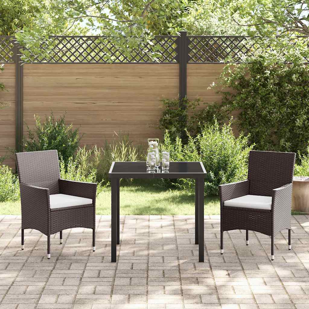 Garden Dining Set with Cushion 3 pcs Brown Poly Rattan
