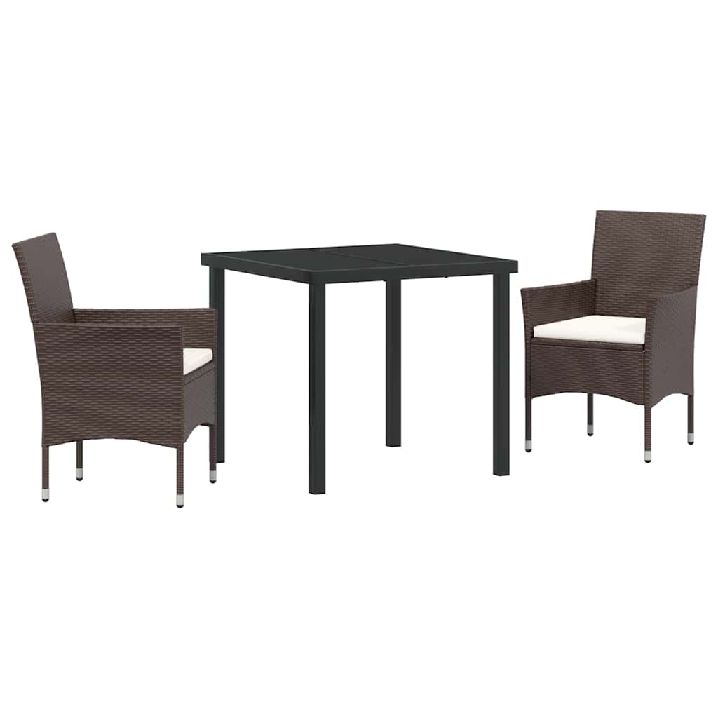 Garden Dining Set with Cushion 3 pcs Brown Poly Rattan