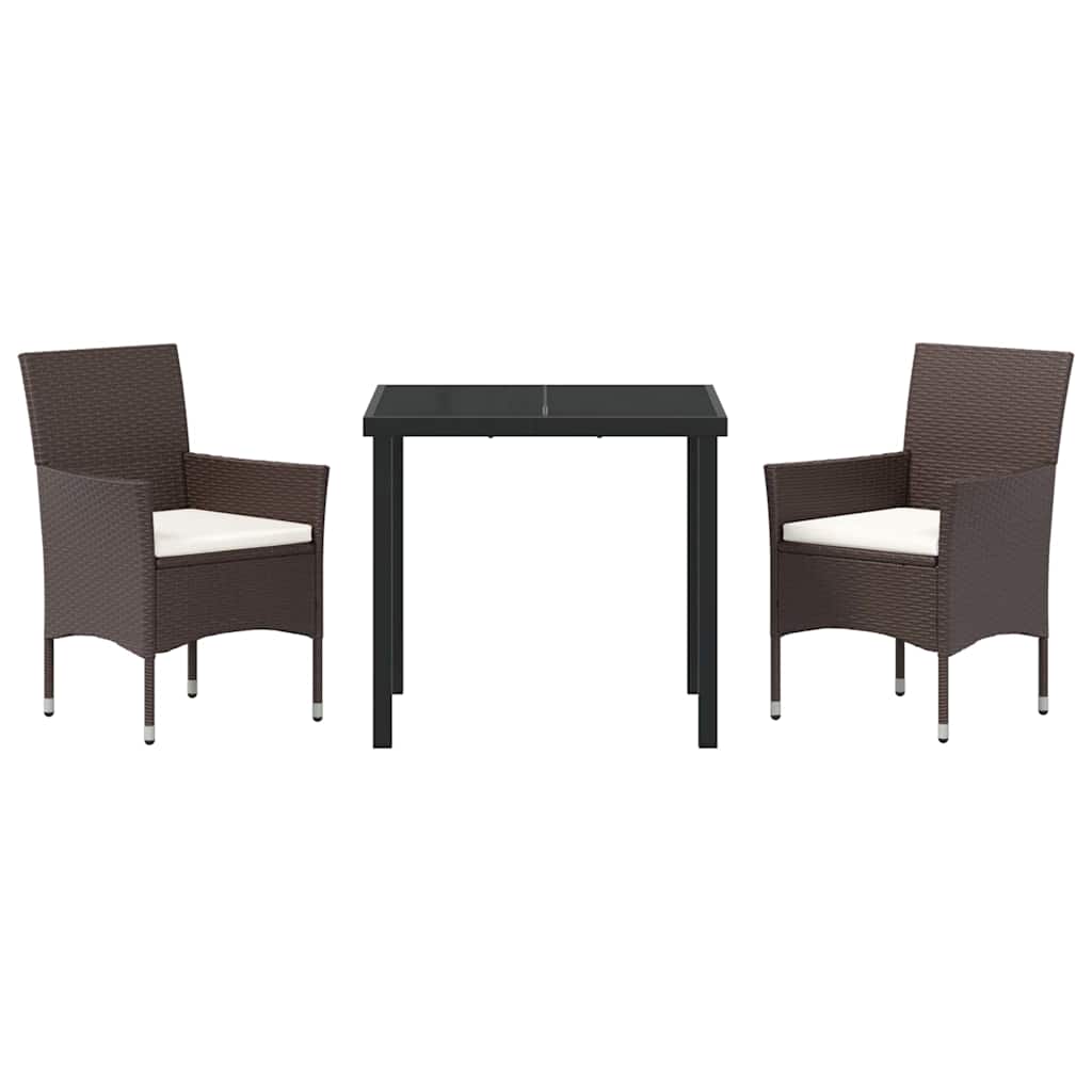Garden Dining Set with Cushion 3 pcs Brown Poly Rattan