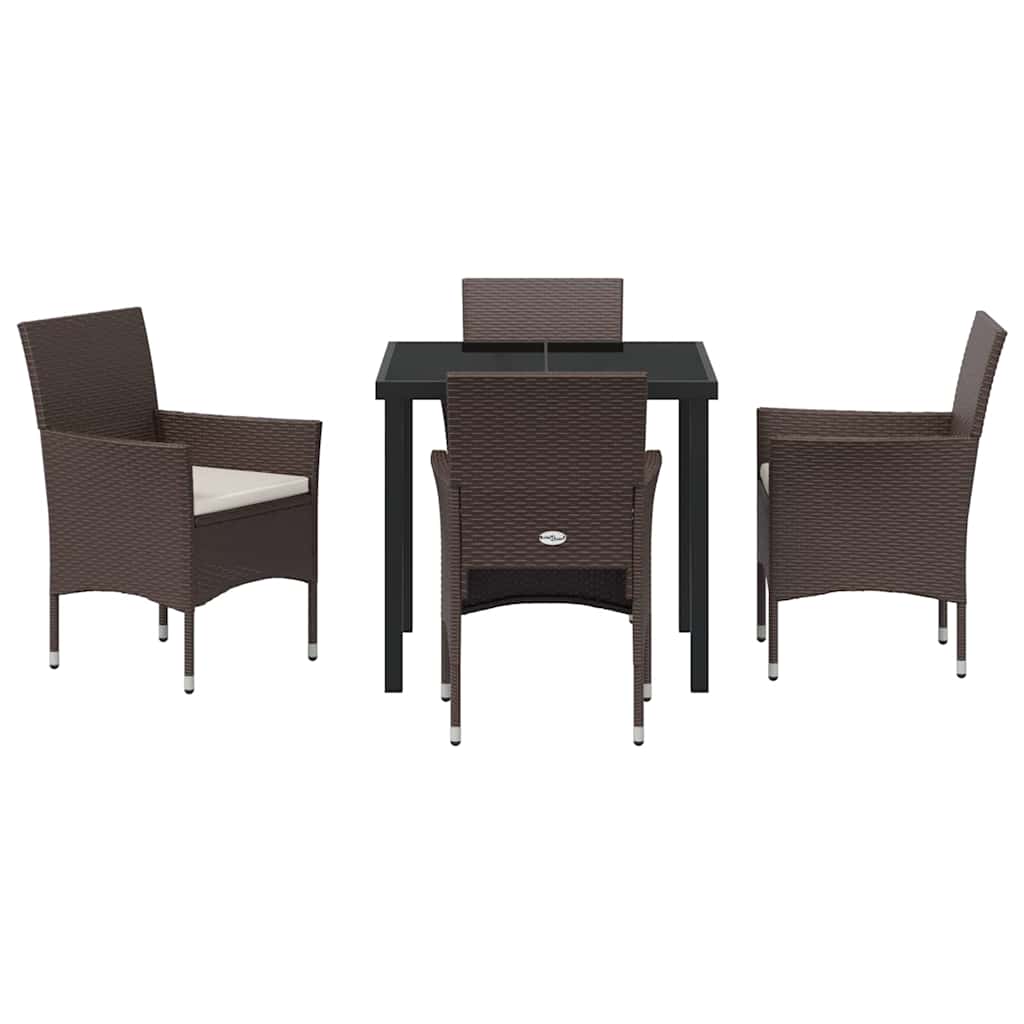 Garden Dining Set with Cushion 5 pcs Brown Poly Rattan
