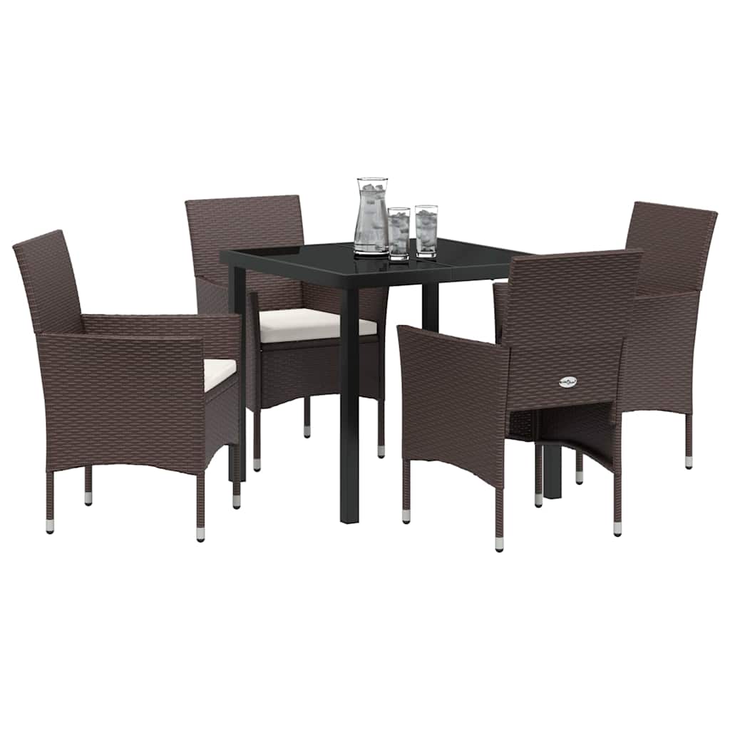 Garden Dining Set with Cushion 5 pcs Brown Poly Rattan