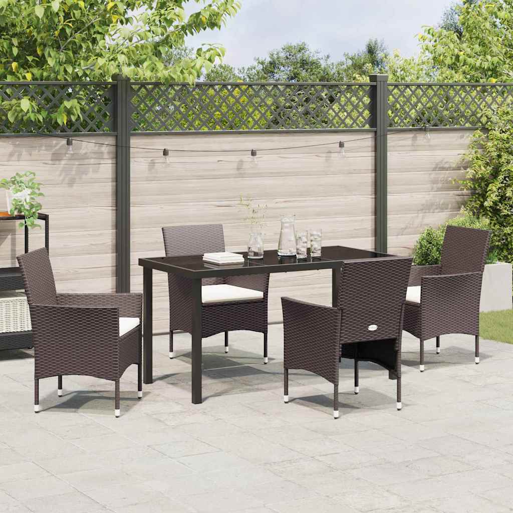 Garden Dining Set with Cushion 5 pcs Brown Poly Rattan