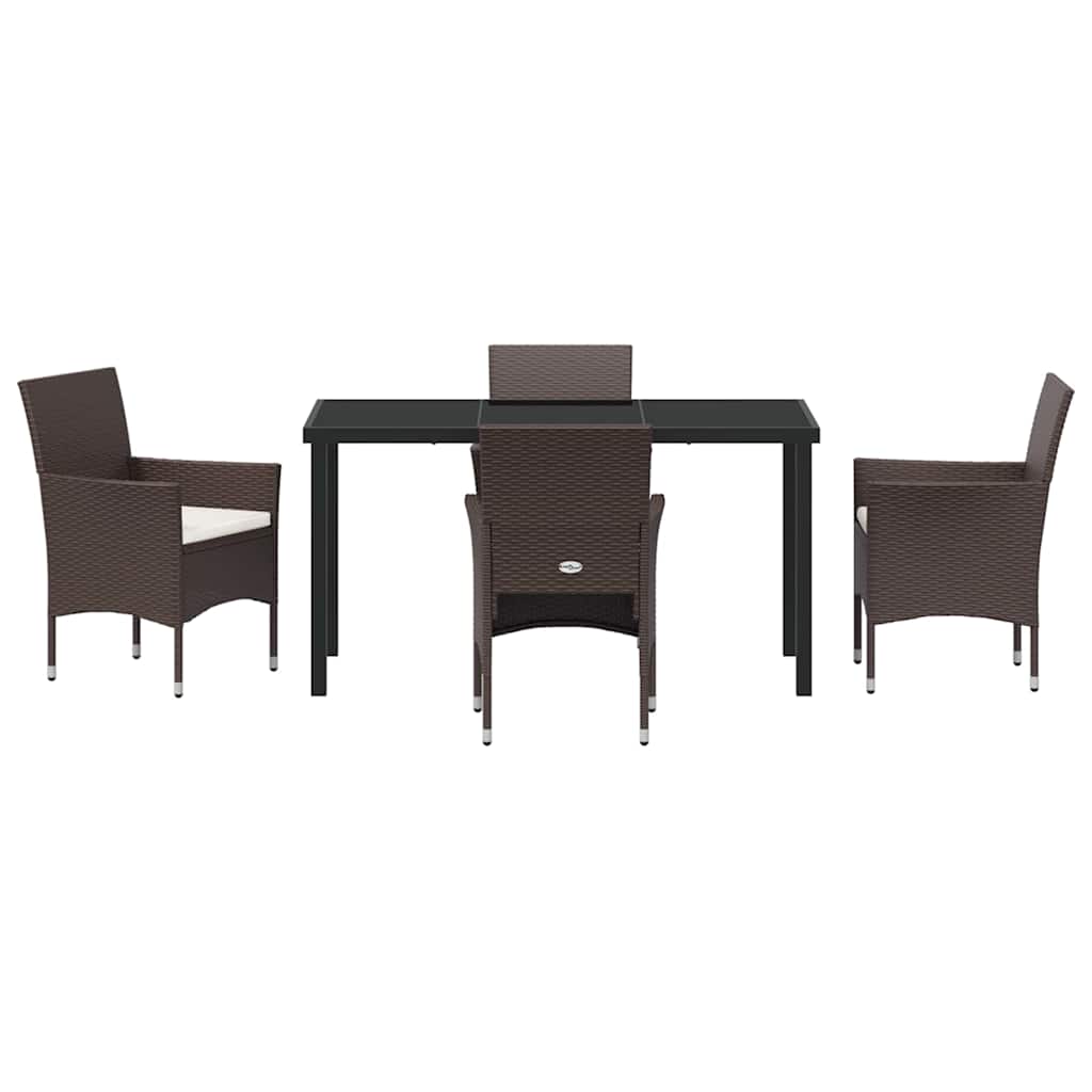 Garden Dining Set with Cushion 5 pcs Brown Poly Rattan