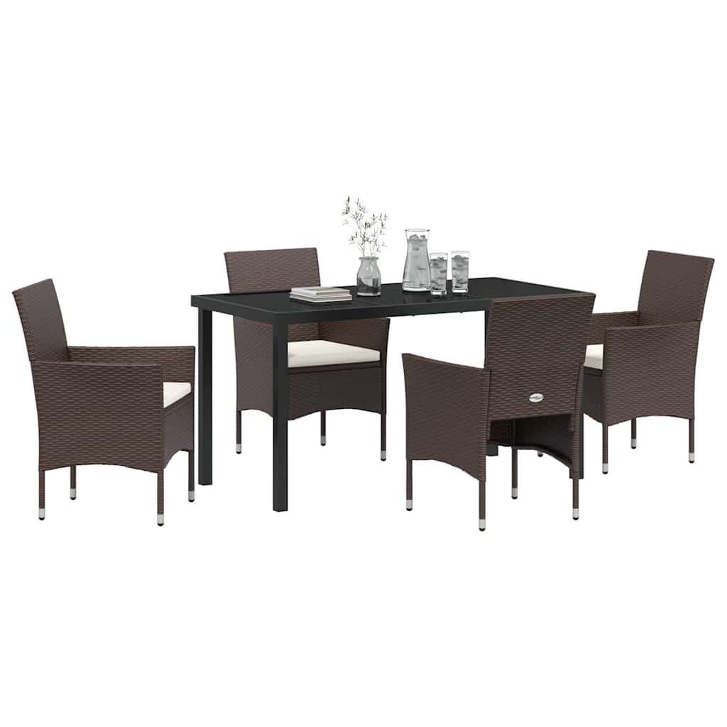 Garden Dining Set with Cushion 5 pcs Brown Poly Rattan