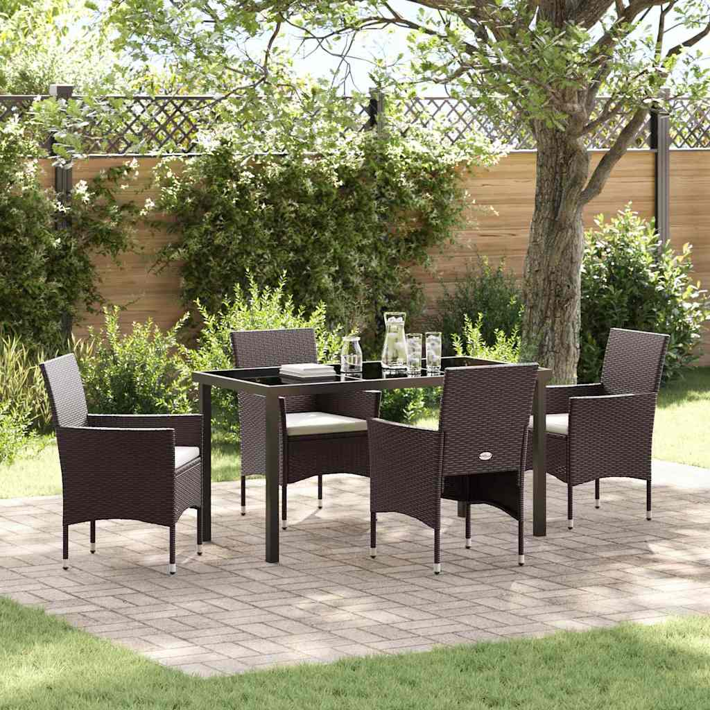 Garden Dining Set with Cushion 5 pcs Brown Poly Rattan