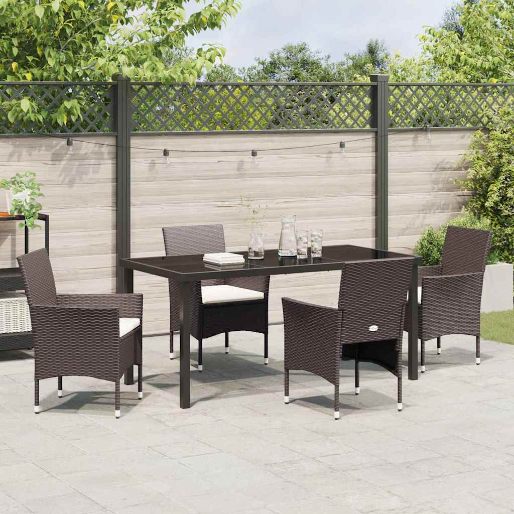 Garden Dining Set with Cushion 5 pcs Brown Poly Rattan