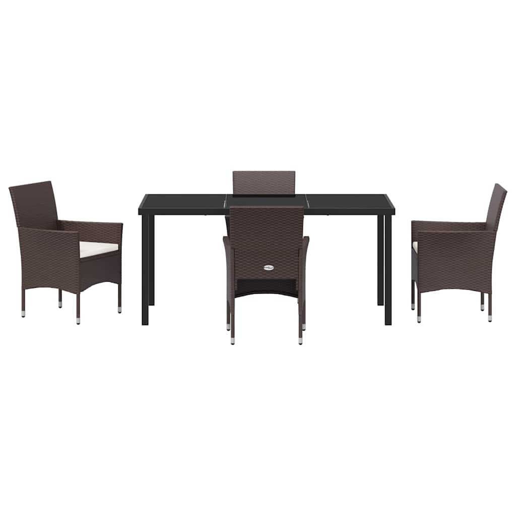 Garden Dining Set with Cushion 5 pcs Brown Poly Rattan