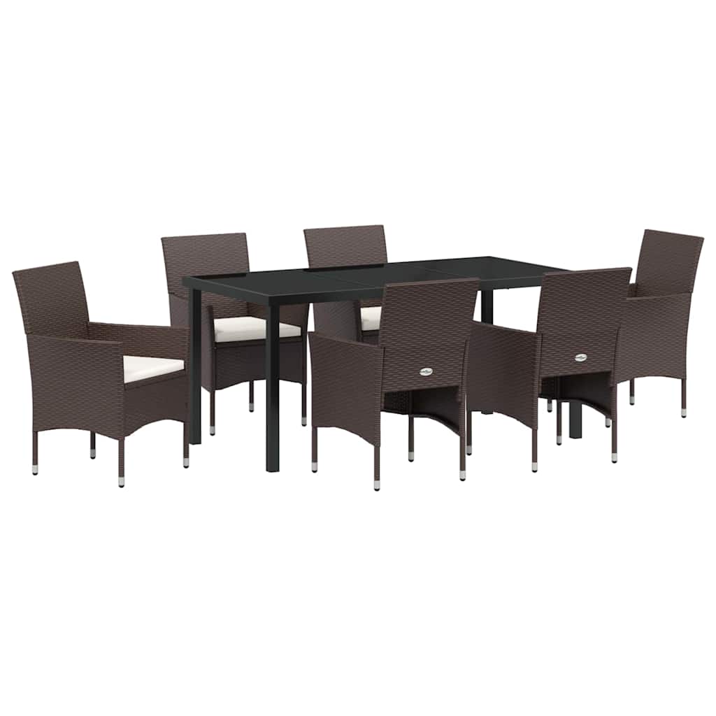Garden Dining Set with Cushion 7 pcs Brown Poly Rattan