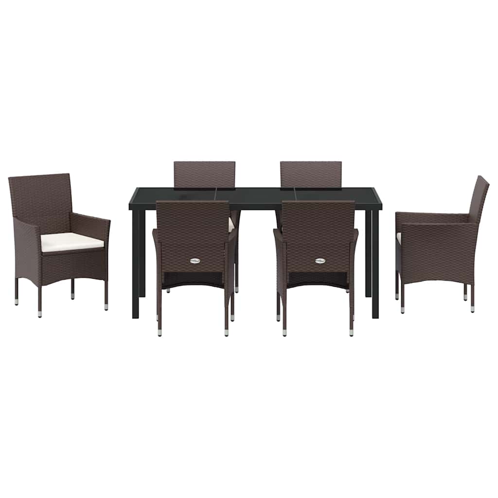 Garden Dining Set with Cushion 7 pcs Brown Poly Rattan