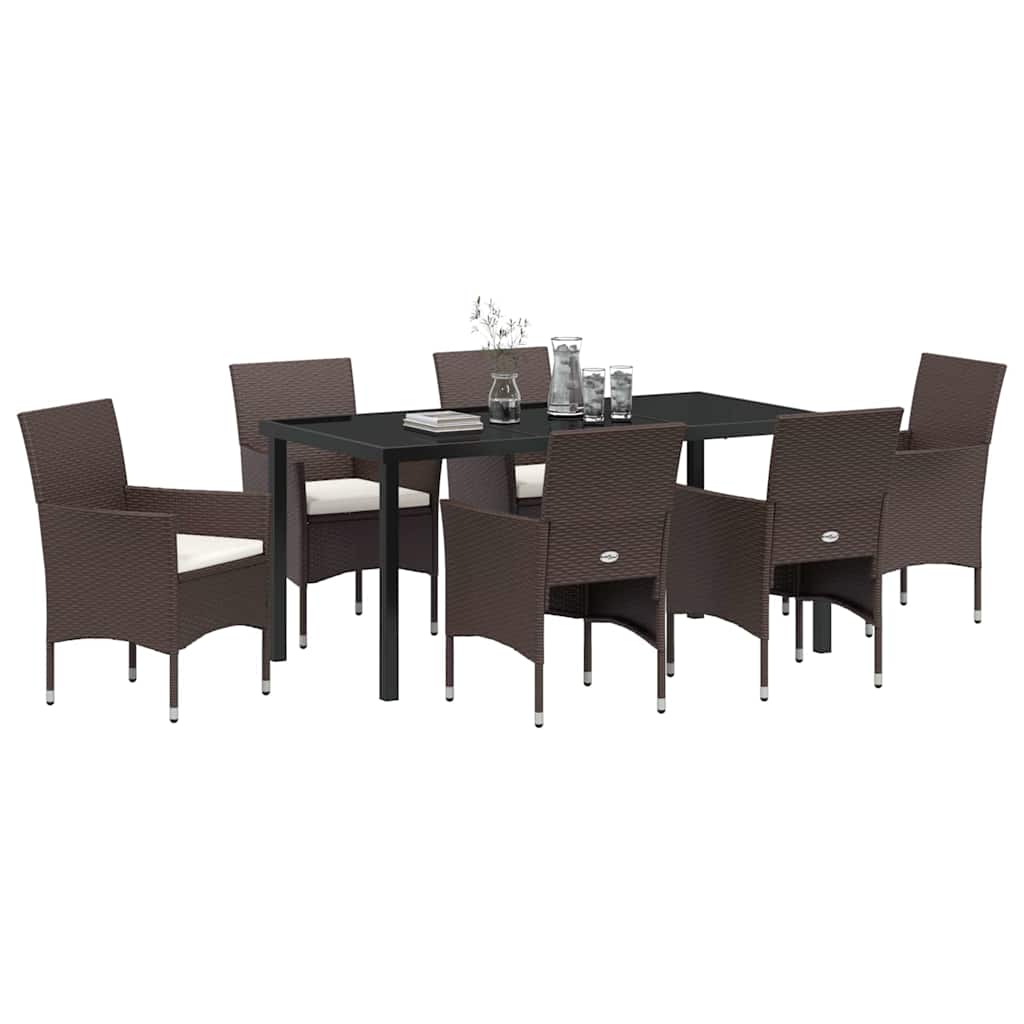 Garden Dining Set with Cushion 7 pcs Brown Poly Rattan
