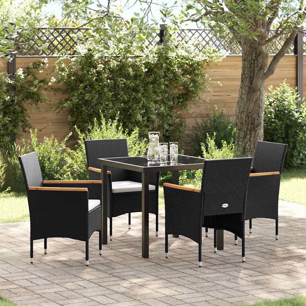 Garden Dining Set with Cushion 5 pcs Black Poly Rattan