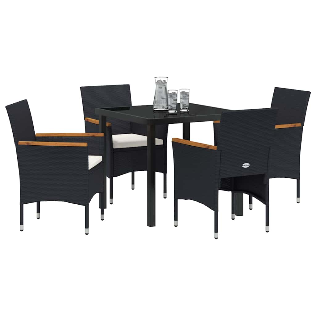 Garden Dining Set with Cushion 5 pcs Black Poly Rattan