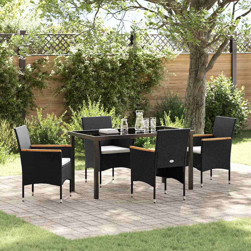 Garden Dining Set with Cushion 5 pcs Black Poly Rattan