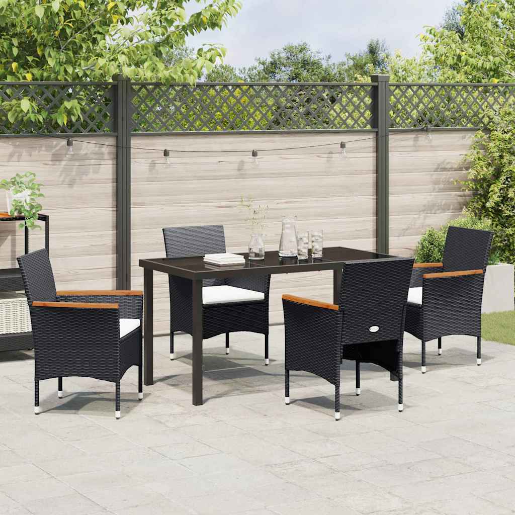 Garden Dining Set with Cushion 5 pcs Black Poly Rattan