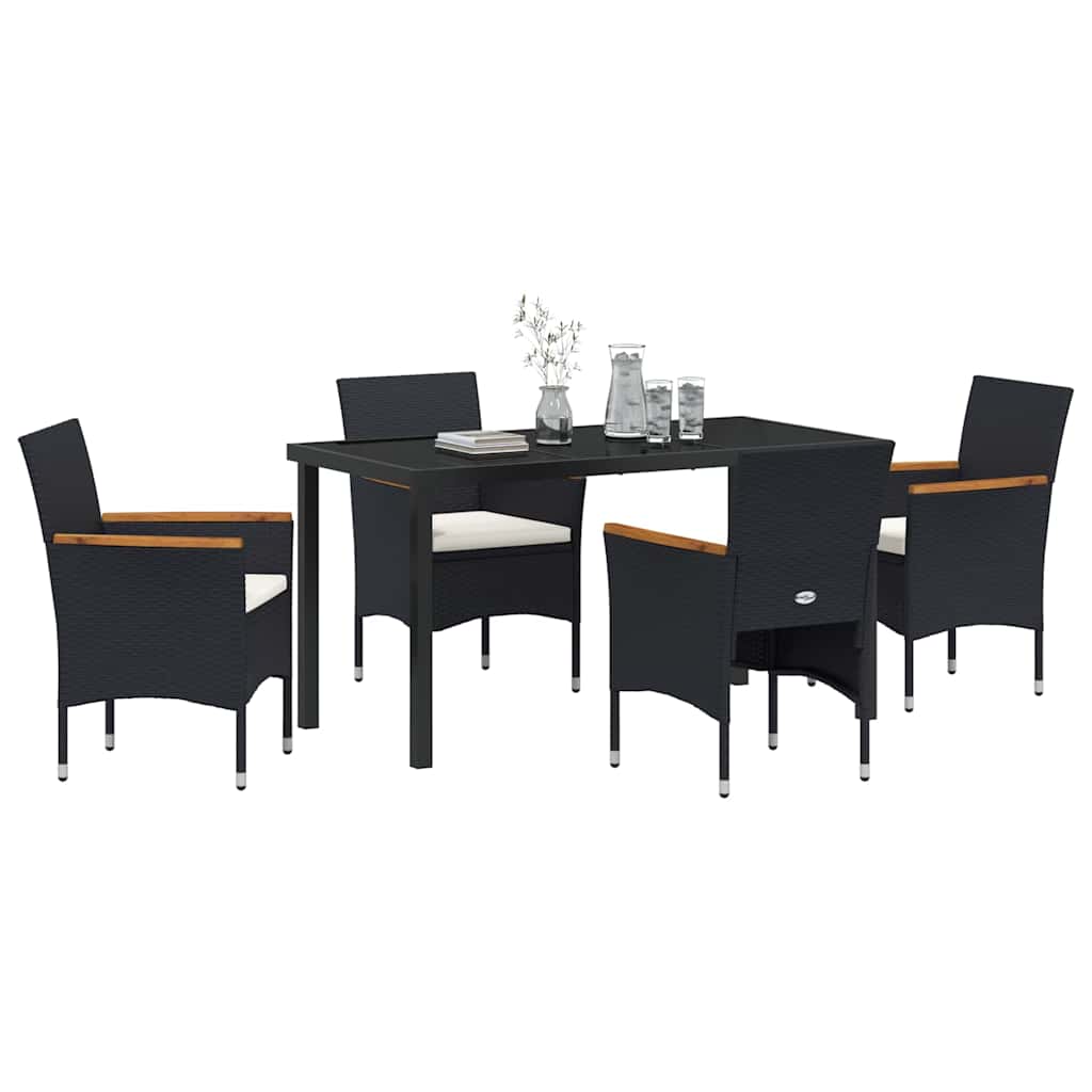 Garden Dining Set with Cushion 5 pcs Black Poly Rattan