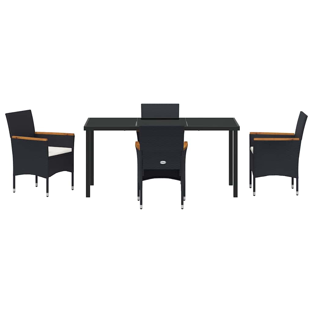 Garden Dining Set with Cushion 5 pcs Black Poly Rattan