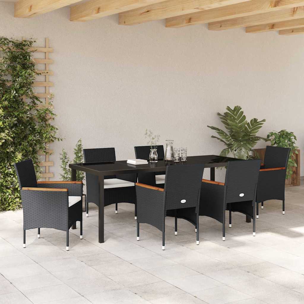 Garden Dining Set with Cushion 7 pcs Black Poly Rattan