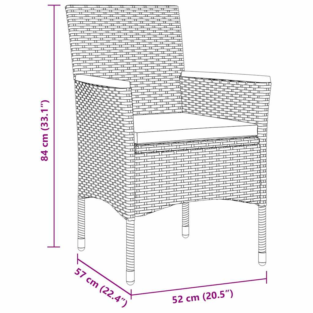 Garden Dining Set with Cushion 3 pcs Grey Poly Rattan
