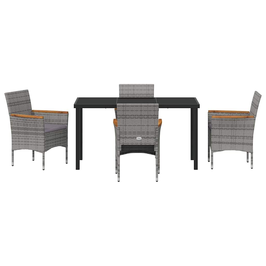 Garden Dining Set with Cushion 5 pcs Grey Poly Rattan