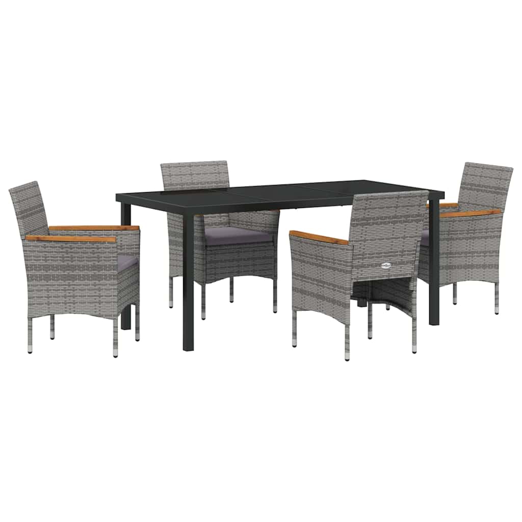 Garden Dining Set with Cushion 5 pcs Grey Poly Rattan