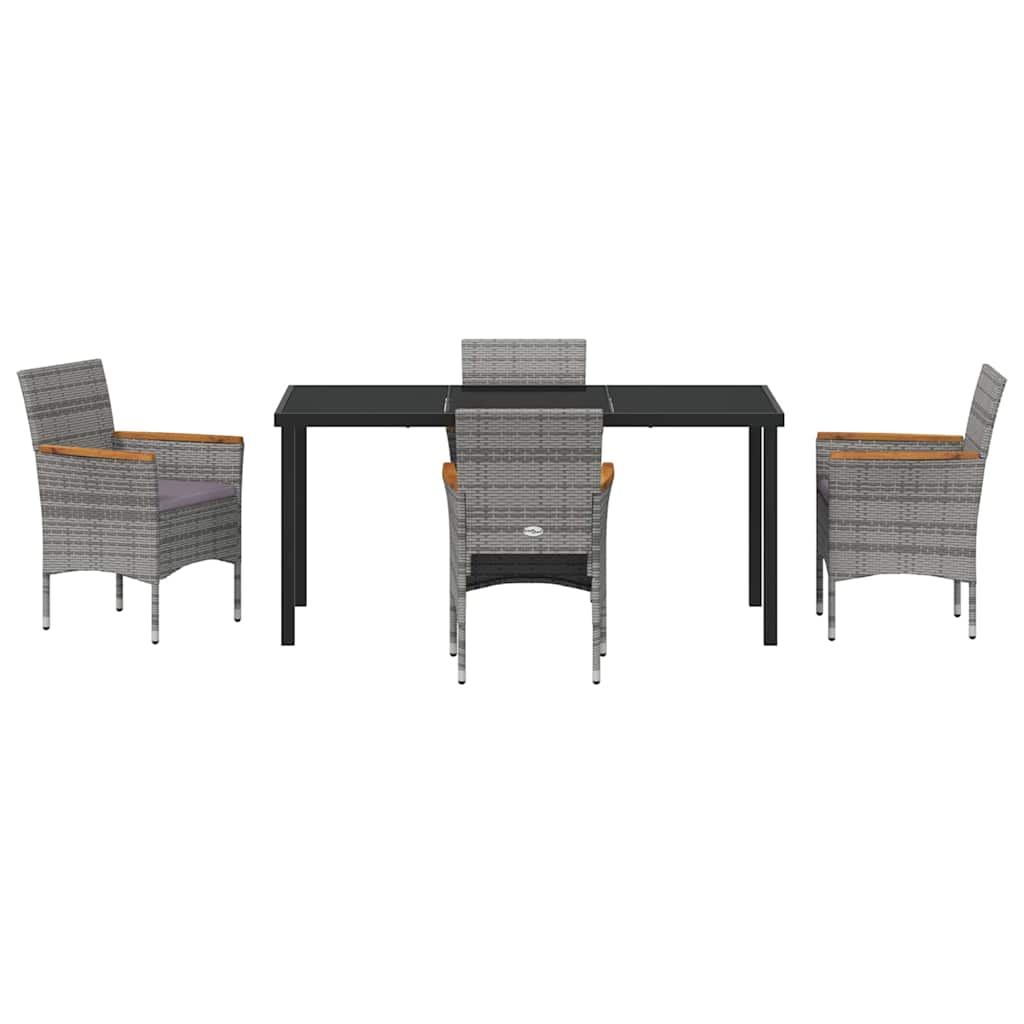 Garden Dining Set with Cushion 5 pcs Grey Poly Rattan