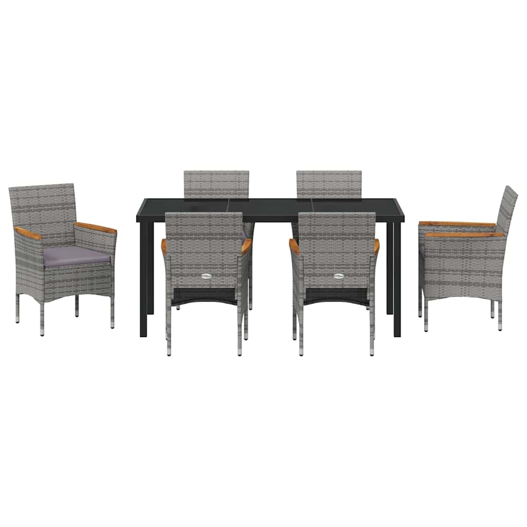 Garden Dining Set with Cushion 7 pcs Grey Poly Rattan