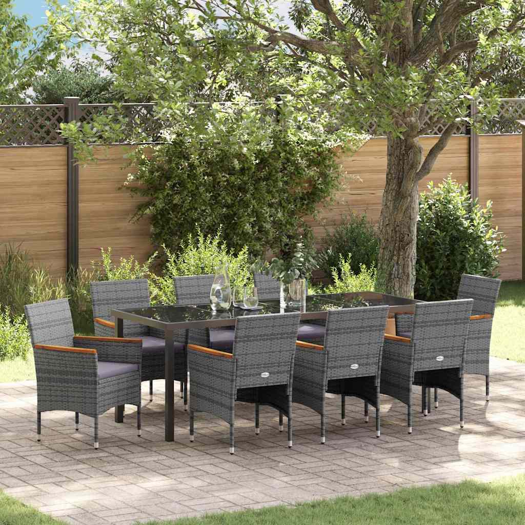 Garden Dining Set with Cushion 9 pcs Grey Poly Rattan