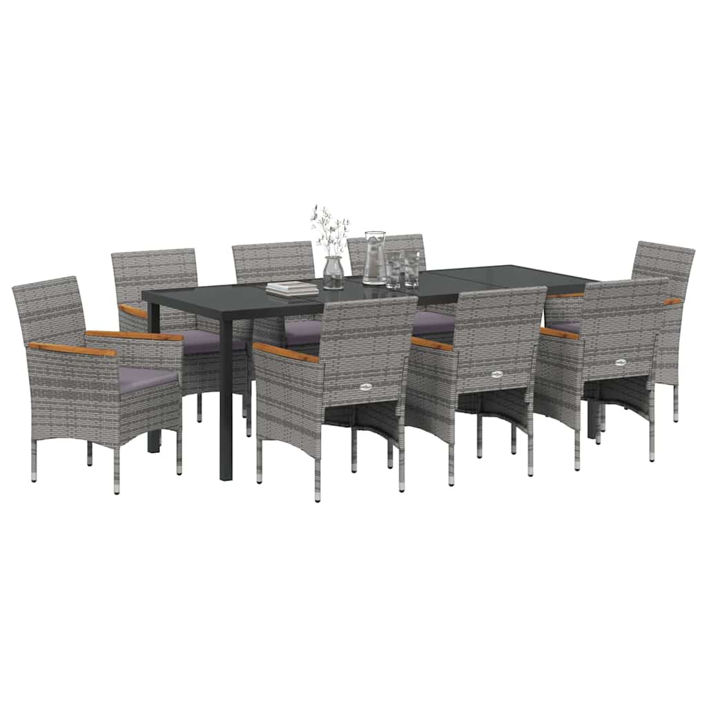 Garden Dining Set with Cushion 9 pcs Grey Poly Rattan