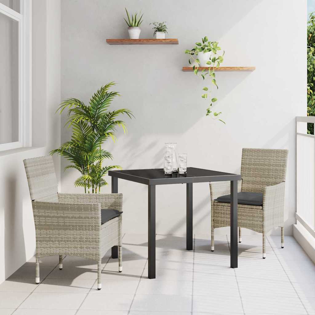 Garden Dining Set with Cushion 3 pcs Light Grey Poly Rattan