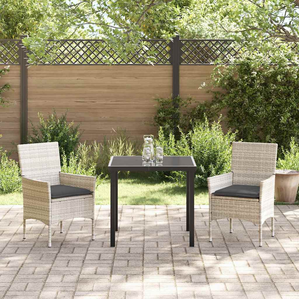 Garden Dining Set with Cushion 3 pcs Light Grey Poly Rattan