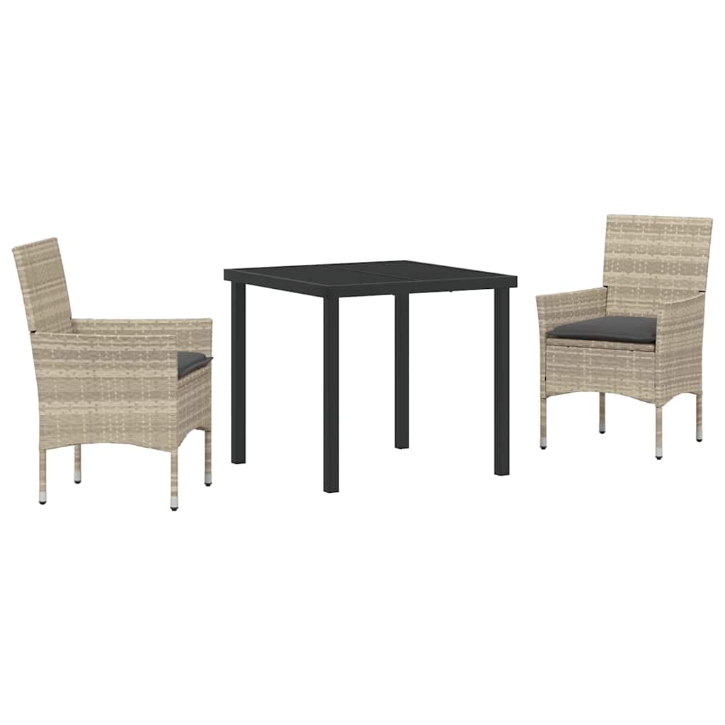 Garden Dining Set with Cushion 3 pcs Light Grey Poly Rattan