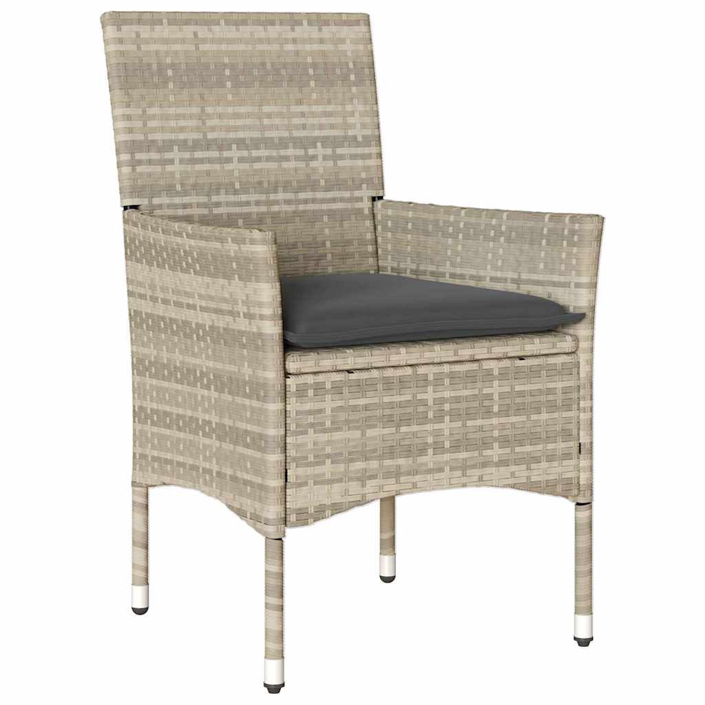 Garden Dining Set with Cushion 3 pcs Light Grey Poly Rattan