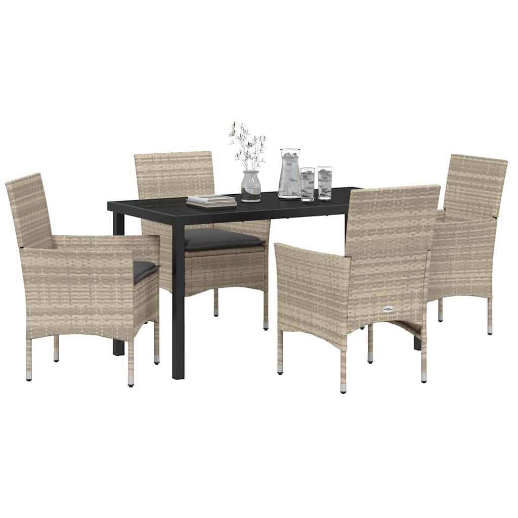 Garden Dining Set with Cushion 5 pcs Light Grey Poly Rattan