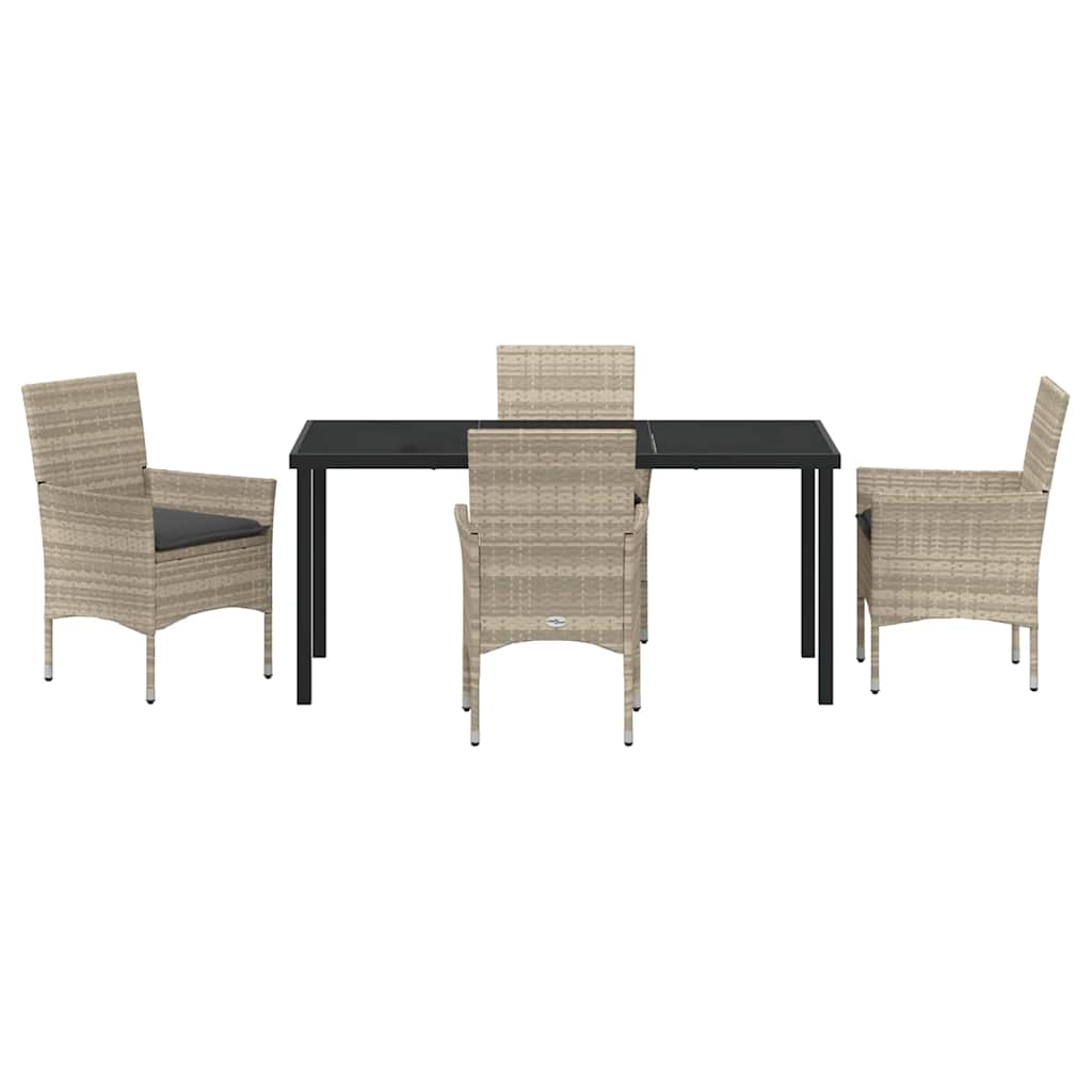 Garden Dining Set with Cushion 5 pcs Light Grey Poly Rattan