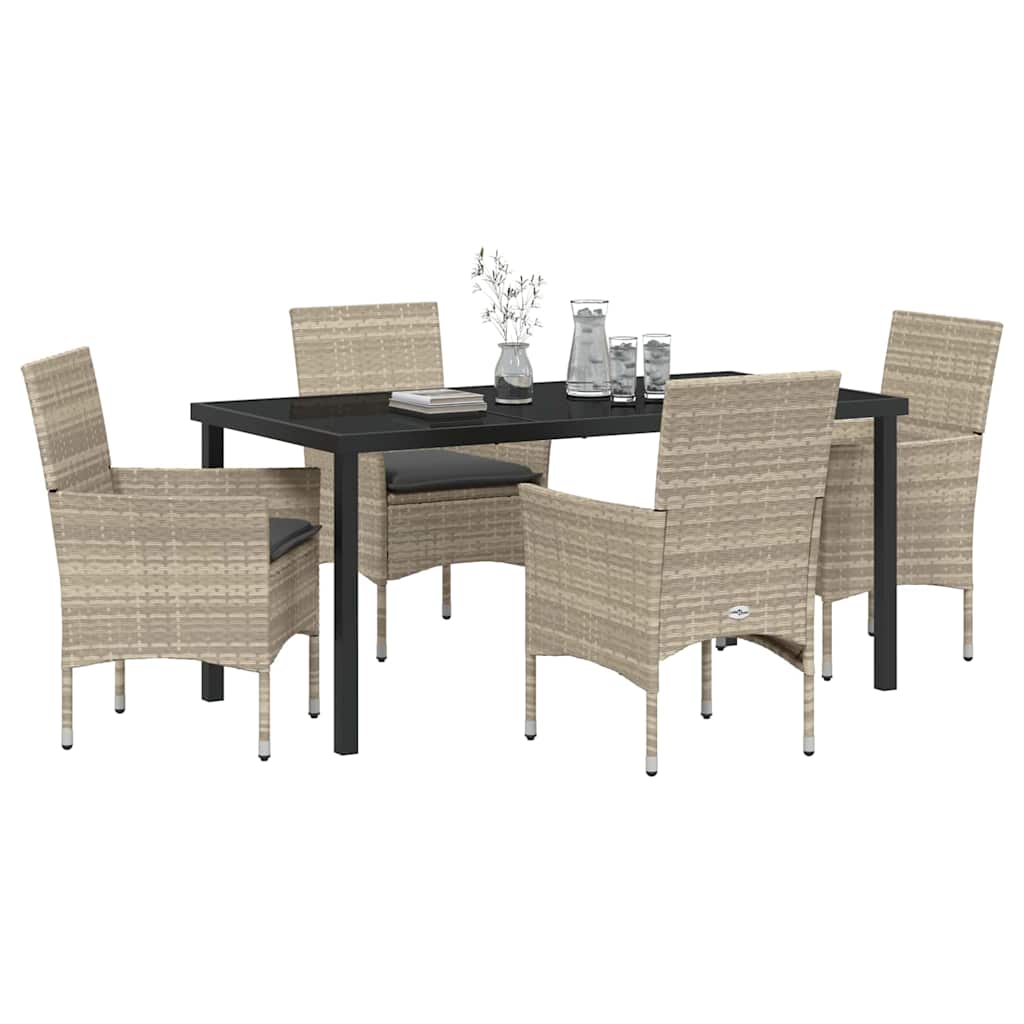 Garden Dining Set with Cushion 5 pcs Light Grey Poly Rattan